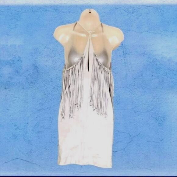 ZARA DRESS Trafaluc GRAY Faux SUEDE Leather FRINGED TUNIC/MINI  NEW  SMALL - Picture 7 of 8